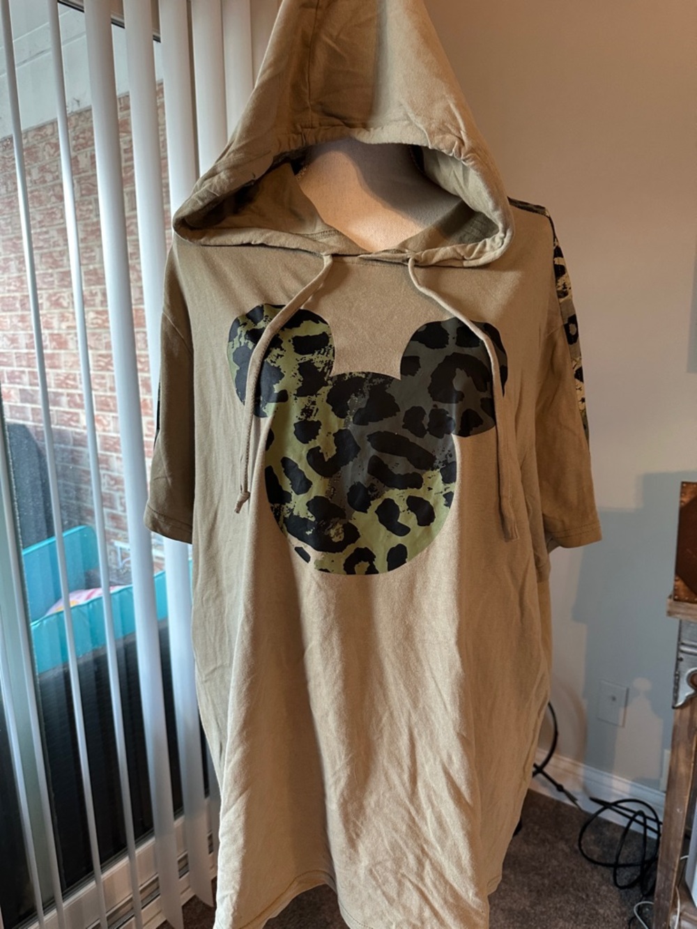 Women’s Hooded Tee with Leopard Mickey Graphic - Tan